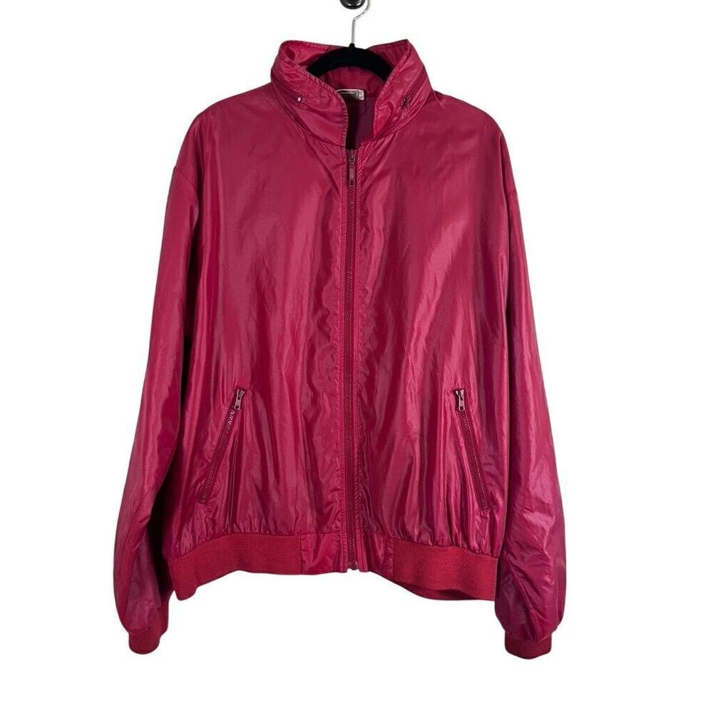Izod Jacket Men Red 2XL Windbreaker Vintage Full Zip Hipster Modern Miami Vice‎
